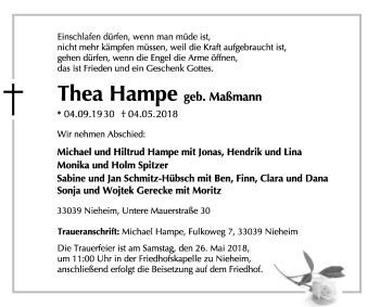 Traueranzeige von Thea Hampe von Westfalen-Blatt