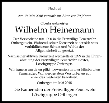 Traueranzeige von Wilhelm Heinemann von Westfalen-Blatt