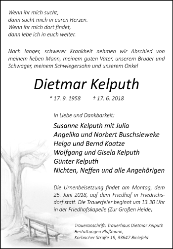 Traueranzeige von Dietmar Kelputh von Westfalen-Blatt