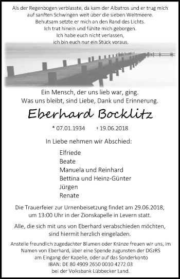 Traueranzeige von Eberhard Bocklitz von Westfalen-Blatt