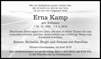 Traueranzeige von Erna Kamp von Westfalen-Blatt