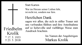 Traueranzeige von Friedhelm Krolik von Westfalen-Blatt