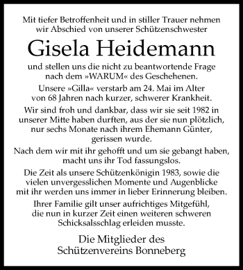 Traueranzeige von Gisela Heidemann von Westfalen-Blatt