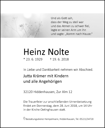 Traueranzeige von Heinz Nolte von Westfalen-Blatt