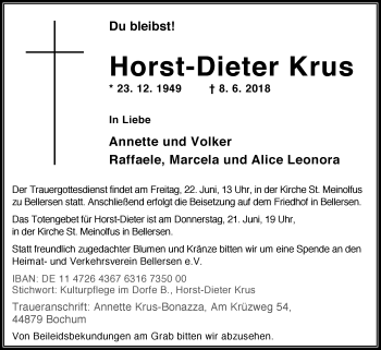 Traueranzeige von Horst-Dieter Krus von Westfalen-Blatt