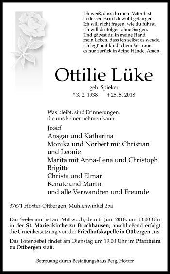 Traueranzeige von Ottilie Lüke von Westfalen-Blatt