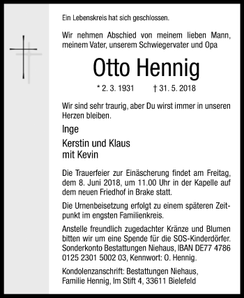 Traueranzeige von Otto Hennig von Westfalen-Blatt