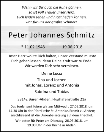 Traueranzeige von Peter Johannes Schmitz von Westfalen-Blatt