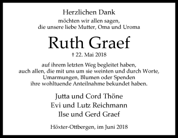 Traueranzeige von Ruth Graef von Westfalen-Blatt