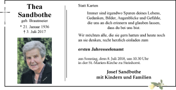 Traueranzeige von Thea Sandbothe von Westfalen-Blatt