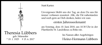 Traueranzeige von Theresia Lübbers von Westfalen-Blatt