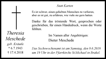 Traueranzeige von Theresia Meschede von Westfalen-Blatt