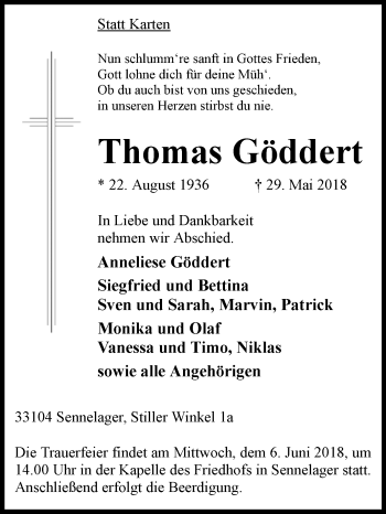 Traueranzeige von Thomas Göddert von Westfalen-Blatt