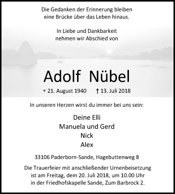 Traueranzeige von Adolf Nübel von Westfalen-Blatt