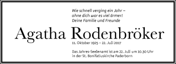 Traueranzeige von Agatha Rodenbröker von Westfalen-Blatt