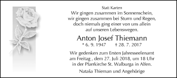 Traueranzeige von Anton Josef Thiemann von Westfalen-Blatt