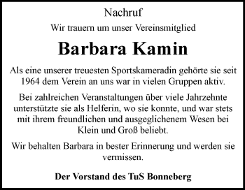 Traueranzeige von Barbara Kamin von Westfalen-Blatt