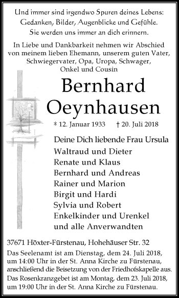 Traueranzeige von Bernhard Oeynhausen von Westfalen-Blatt