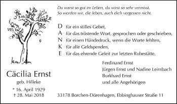 Traueranzeige von Cäcilia Ernst von Westfalen-Blatt