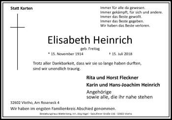 Traueranzeige von Elisabeth Heinrich von Westfalen-Blatt