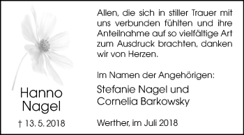 Traueranzeige von Hanno Nagel von Westfalen-Blatt