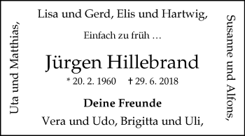 Traueranzeige von Hans-Jürgen Hillebrand von Westfalen-Blatt