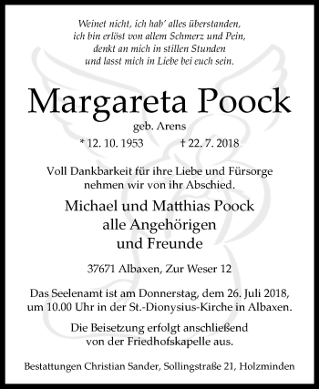 Traueranzeige von Margareta Poock von Westfalen-Blatt