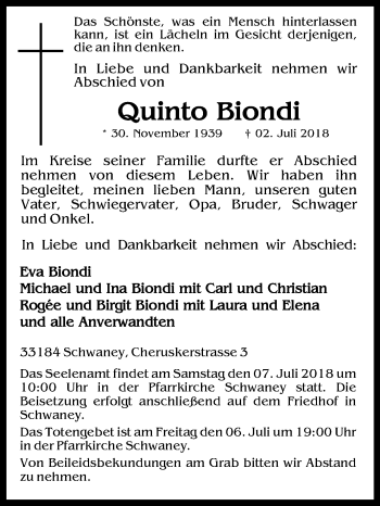 Traueranzeige von Quinto Biondi von Westfalen-Blatt