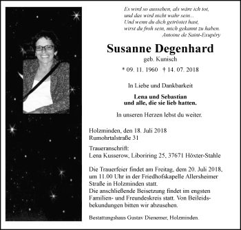 Traueranzeige von Susanne Degenhard von Westfalen-Blatt