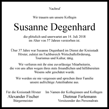 Traueranzeige von Susanne Degenhard von Westfalen-Blatt