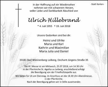 Traueranzeige von Ulrich Hillebrand von Westfalen-Blatt