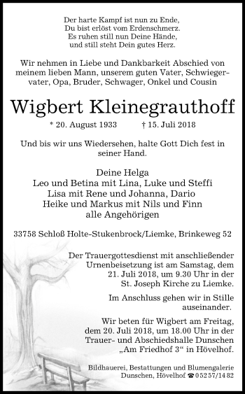 Traueranzeige von Wigbert Kleinegrauthoff von Westfalen-Blatt