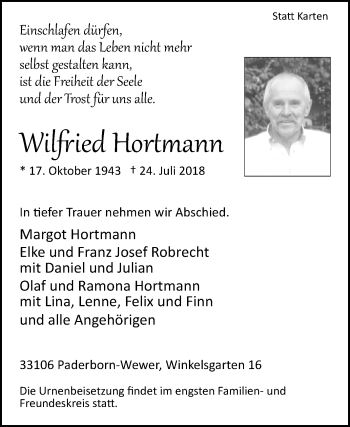 Traueranzeige von Wilfried Hortmann von Westfalen-Blatt