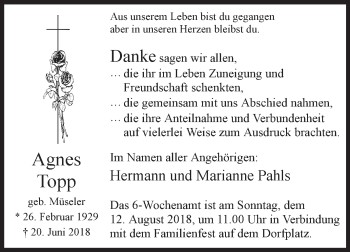 Traueranzeige von Agnes Topp von Westfalen-Blatt