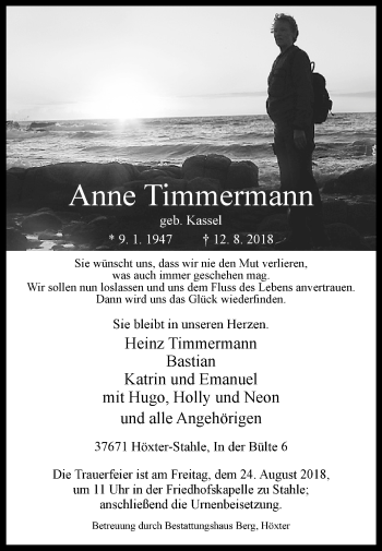 Traueranzeige von Anne Timmermann von Westfalen-Blatt