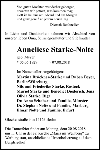 Traueranzeige von Anneliese Starke-Nolte von Westfalen-Blatt