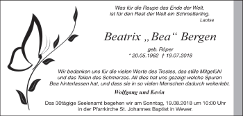 Traueranzeige von Beatrix Bergen von Westfalen-Blatt