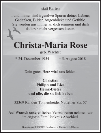 Traueranzeige von Christa-Maria Rose von Westfalen-Blatt