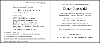 Traueranzeige von Dieter Osterwald von Westfalen-Blatt