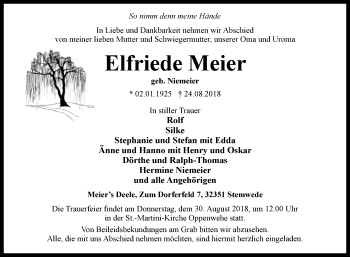 Traueranzeige von Elfriede Meier von Westfalen-Blatt