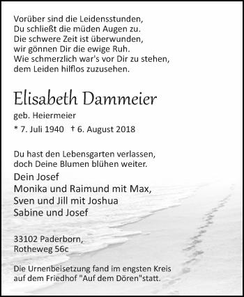 Traueranzeige von Elisabeth Dammeier von Westfalen-Blatt