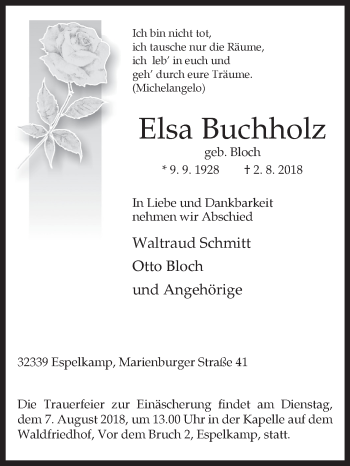 Traueranzeige von Elsa Buchholz von Westfalen-Blatt