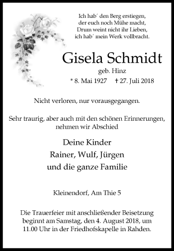 Traueranzeige von Gisela Schmidt von Westfalen-Blatt