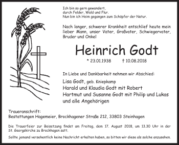 Traueranzeige von Heinrich Godt von Westfalen-Blatt