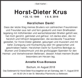 Traueranzeige von Horst-Dieter Krus von Westfalen-Blatt