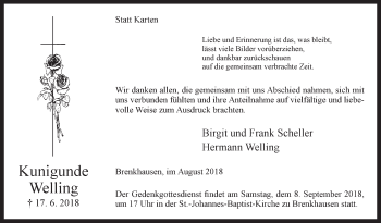 Traueranzeige von Kunigunde Welling von Westfalen-Blatt