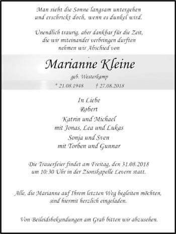 Traueranzeige von Marianne Kleine von Westfalen-Blatt