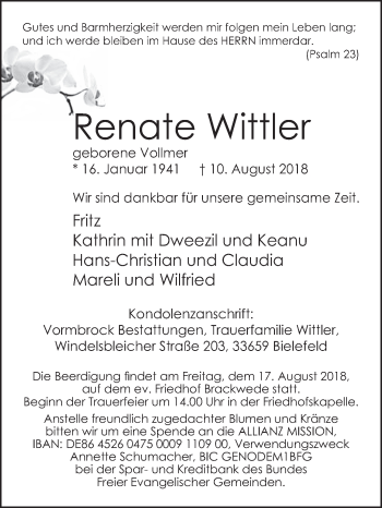 Traueranzeige von Renate Wittler von Westfalen-Blatt