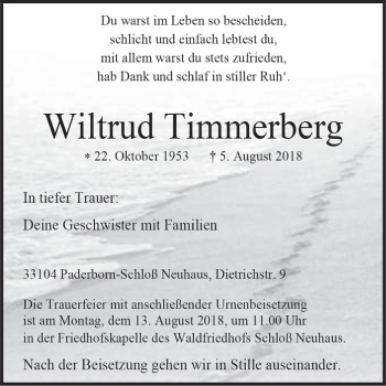 Traueranzeige von Wiltrud Timmerberg von Westfalen-Blatt