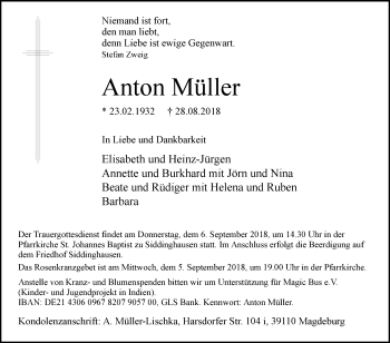 Traueranzeige von Anton Müller von Westfalen-Blatt